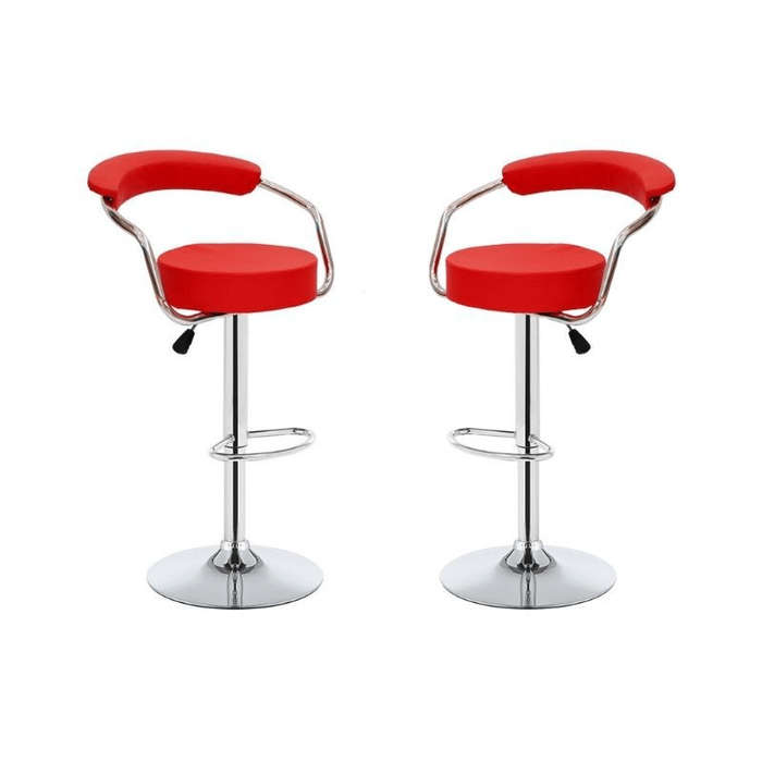 SMTE Chrome Base Pu Leather Bar Stools - Red with keychain