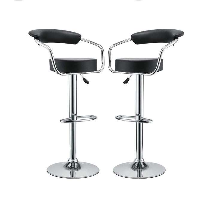 SMTE Bar Stools with Arms and Chrome Base - Set of 2 - Black with keychain