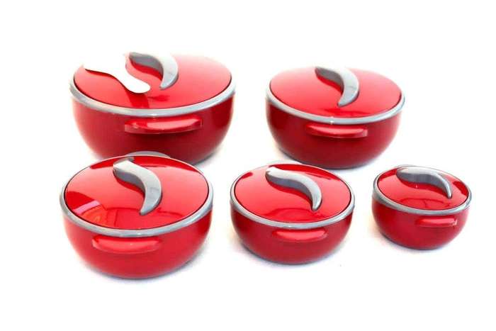 SMTE Food Warmers Thermo Containers 5 Pieces Set (500 ml to 4500 ml) - Maroon with keychain