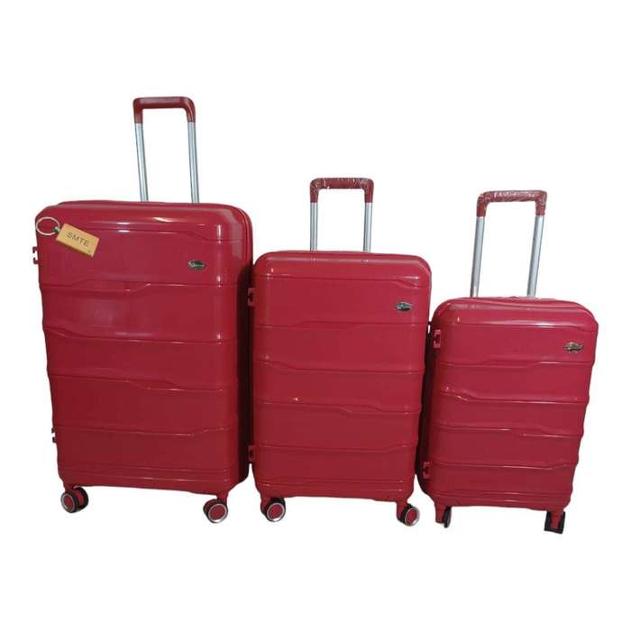 Smte - Elite New Dec Hard Outer Shell Luggage With Smte Bag Tag - 3 Piece - Cherry Red with keychain