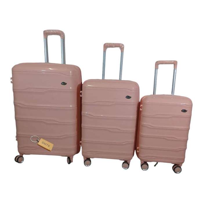 Smte - Elite New Dec Hard Outer Shell Luggage With Smte Bag Tag - 3 Piece - Pink with keychain