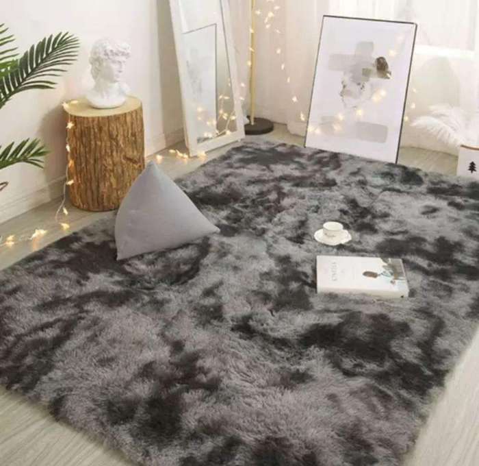 SMTE Rugs Shaggy Fluffy Carpets - Grey with keychain