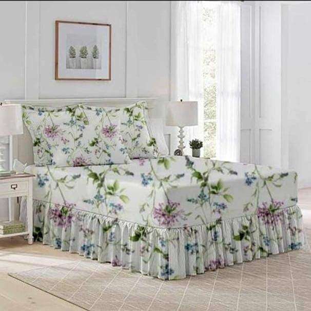 SMTE 5 Piece Bedspread Set-White - Double with keychain