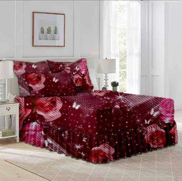 SMTE 5 Piece Bedspread Set - Red - Double with keychain