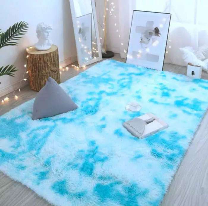 SMTE Rugs Shaggy Fluffy Carpets - Sky blue with keychain