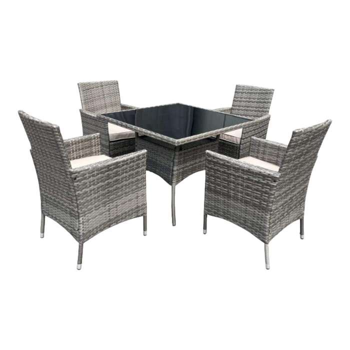 Smte - Contour Outdoor 5 Piece Rattan Patio Furniture Set - Grey with keychain