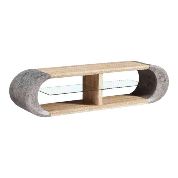 SMTE Oval Shape Tv Stand - Cream And Grey with keychain