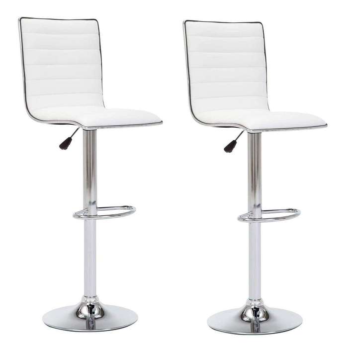 SMTE Bar / Kitchen Counter Stools with Chrome Base - Set of 2 - White Colour with keychain