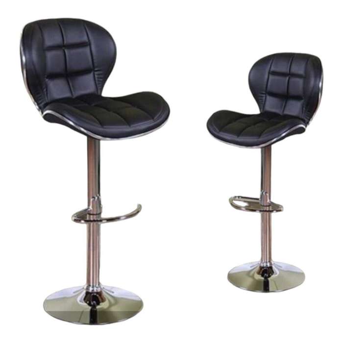 Smte - Modern PU Leather Adjustable Swivel Bar Stool - Set of 2-Black with keychain