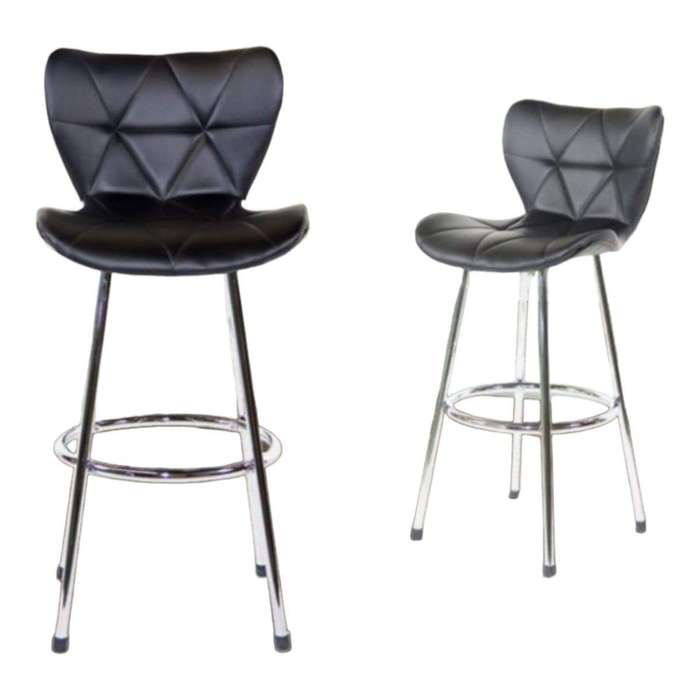 Smte - Faux Leather Barstool / Counter Stool Set of 2 - Black with keychain