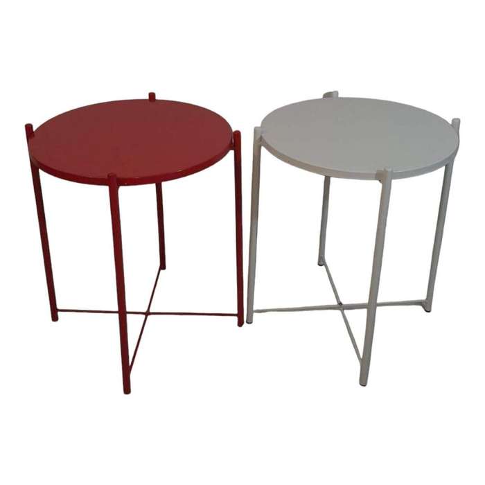 SMTE- Round Occasional Coffee Table Set of 2 -Red And White with keychain
