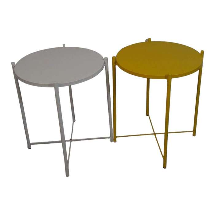 SMTE- Round Occasional Coffee Table Set of 2-White And Yellow with keychain
