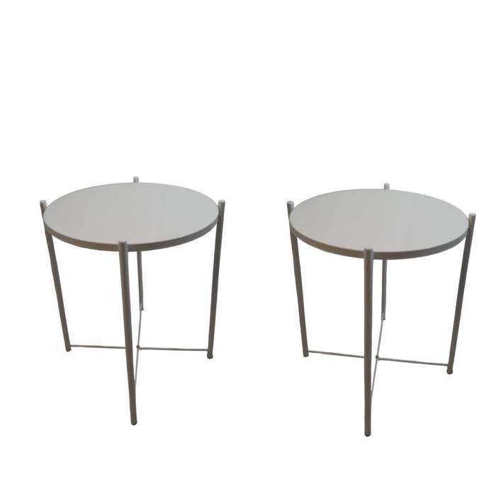 SMTE Round Occasional Coffee Table - Set of 2 - White with keychain