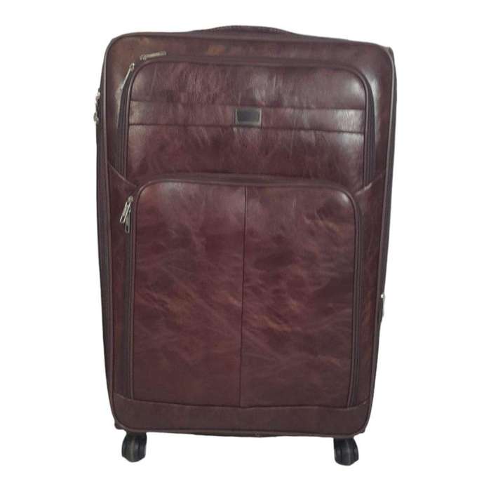 SMTE - Stylish Luggage Bag Set of 1 PU Leather Travel Suitcase - Red Brown - 75 cm with keychain