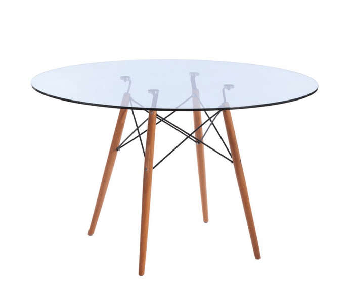 SMTE Round Glass wood legs Table 80cm with keychain