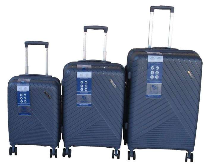 SMTE 3-Piece Polypropylene Luggage Set - Chevron Design - Grey - Spinner Wheels - Lock with keychain