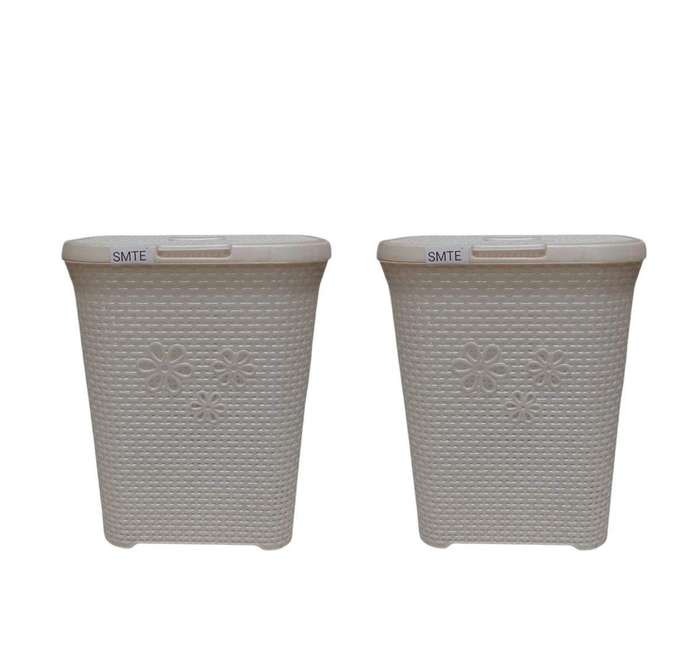 Smte FreshFold Laundry Basket - White - Set of 2 - White with keychain