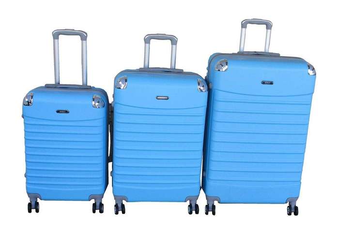 SMTE Sky Blue 3 Piece ABS Luggage Set-HardShell, Spinner Wheels&Telescoping Handle with keychain