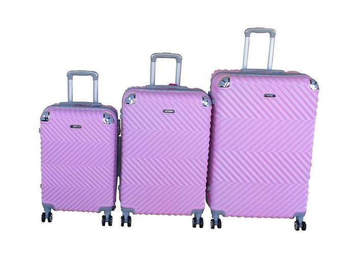 SMTE Light Pink 3-Piece ABS Hardshell Luggage Set with Telescopic Handle with keychain