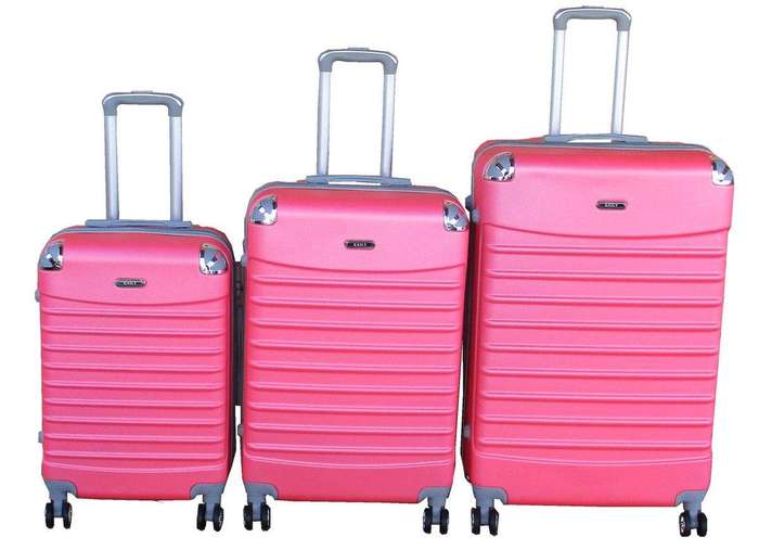 SMTE GAILY - 3-Piece Bright Pink ABS Hard-Shell Spinner Luggage Set with Lock with keychain