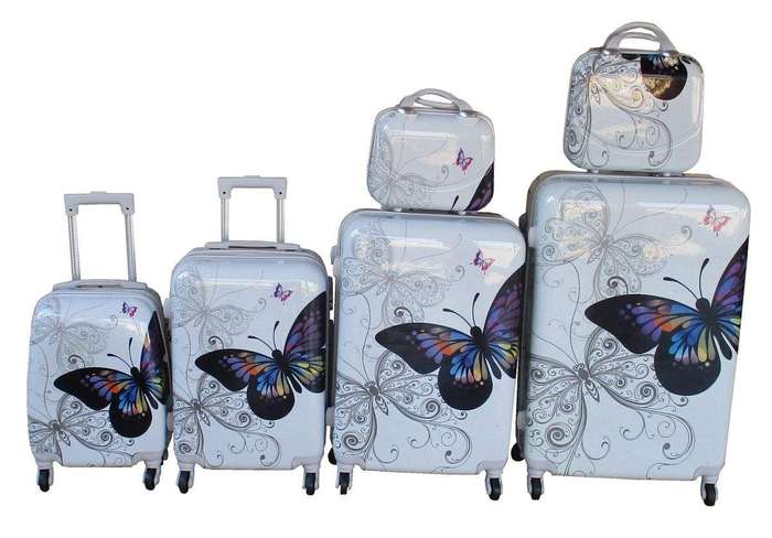 SMTE White Butterfly ABS Luggage Set - Durable, Spinner Wheels, Stylish Design with keychain