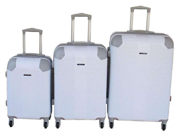 SMTE Durable 3-Piece White ABS Luggage Set with Spinner Wheels&Combination Locks with keychain