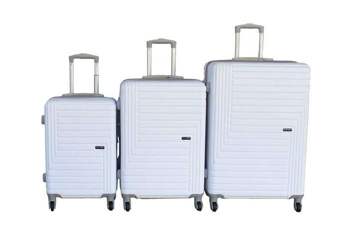 SMTE White ABS 3-Piece Hard Shell Luggage Set-Spinner Wheels,Telescoping Handles with keychain