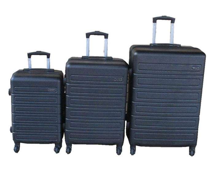 SMTE Black 3-Piece ABS Hard Shell Luggage Set Spinner Wheels&Telescoping Handles with keychain
