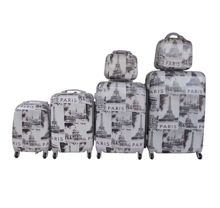 SMTE Luxury PC Travel Luggage 6 Piece - Pink - Black with keychain