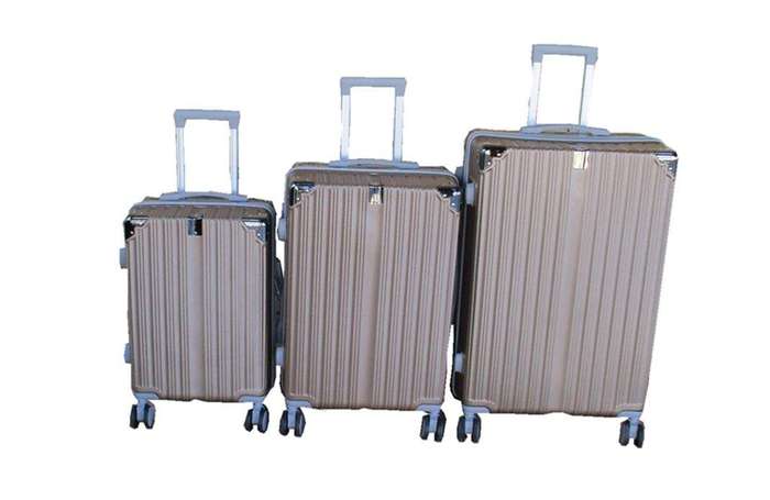 SMTE ABS Spinner Wheels Hardshell Luggage Set - 3-Piece - Champagne Gold with keychain