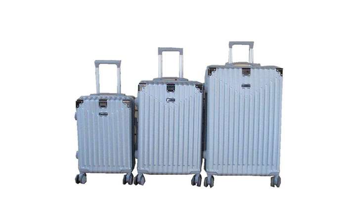 SMTE GALAXIA 3-Piece ABS Silver Luggage Set, Spinner Wheels & Hardshell with keychain
