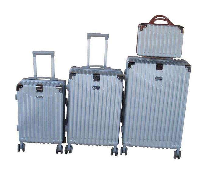 SMTE 4-Piece Silver ABS Luggage Set with Spinner Wheels & Vanity Case with keychain