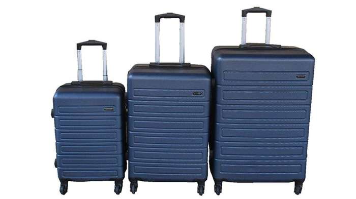 SMTE Navy Blue 3-Piece ABS Luggage Set - Hard Shell, Spinner Wheels, Locks with keychain