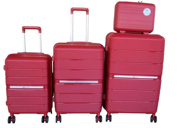 SMTE Durable Polypropylene 4-Piece Luggage Set with Spinner Wheels - Red with keychain