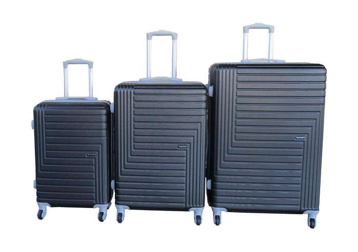 SMTE Durable Black ABS Luggage Set - Lightweight, Water Resistant, 3-Piece with keychain