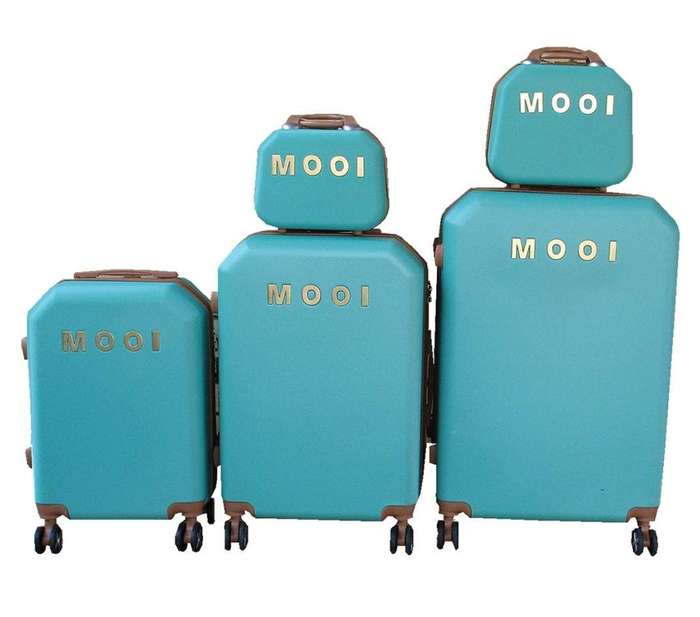 SMTE MOOI 5-Piece ABS Luggage Set - Turquoise/Brown, Spinner Wheels, TSA Locks with keychain