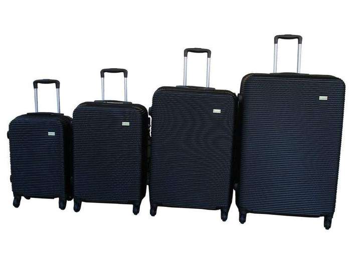 SMTE 4-Piece Black ABS Luggage Set with Spinner Wheels and Telescoping Handles with keychain