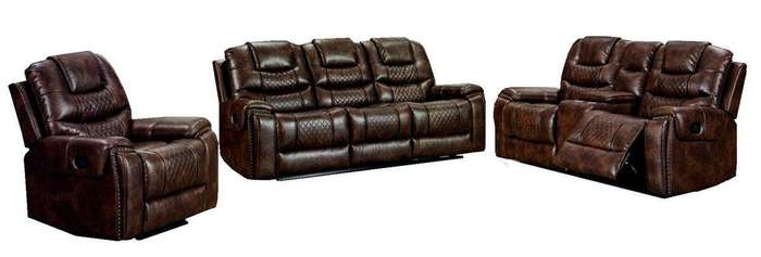 SMTE Brown PU Leather 6 Seater Recliner Sofa Set with 5 Recliner Seats with keychain