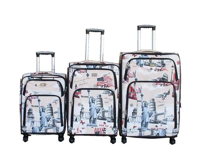 SMTE Blue Star PU Leather Expandable Trolley Luggage Set of 3 - USA Print with keychain