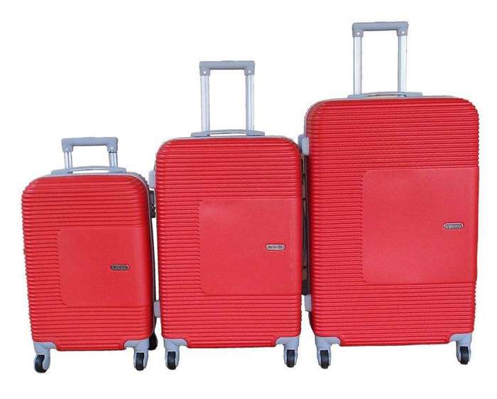 SMTE Durable ABS Luggage Set, 3-Piece Spinner Suitcases, Red, with Secure Lock with keychain