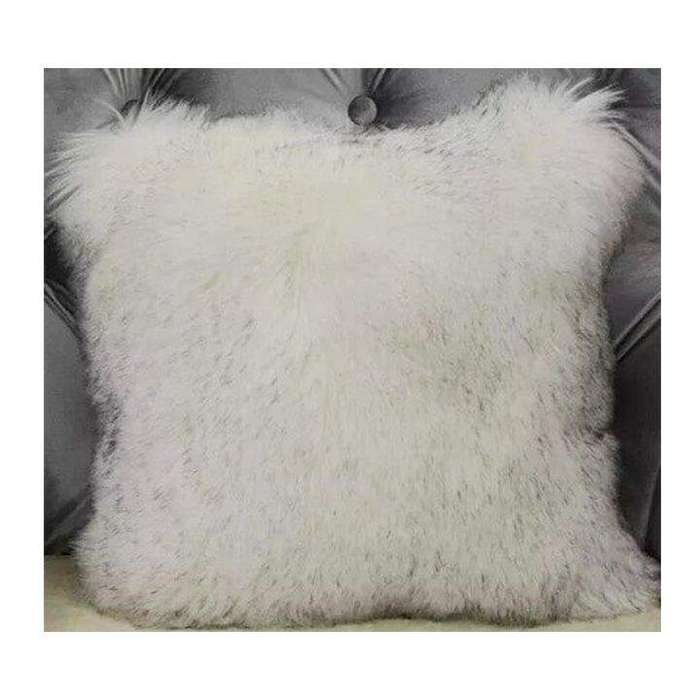 SMTE Faux Fur Square Cushion - WhiteGrey with keychain