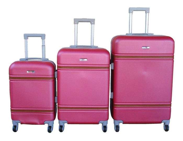 SMTE Durable ABS 3-Piece Spinner Luggage Set - Maroon, Hardshell with Lock with keychain