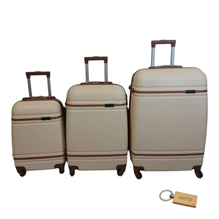 SMTE 3 Piece Premium Bullet Luggage Collection - Cream with keychain