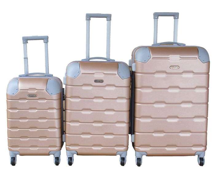 SMTE 3-Piece Travel 27-Inch Luggage Suitcase Bag Set - Stylish - Gold with keychain