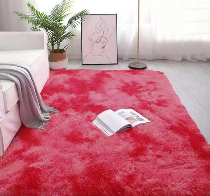 SMTE Large Premium Fluffy Carpet/Rug - Maroon Mix with keychain