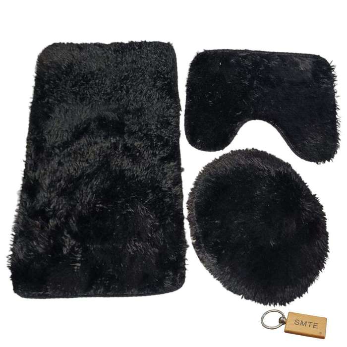 Smte-Sumptuous Comfort: Plush and Fluffy Toilet Seat Cover+Smte Keyring - Black with keychain