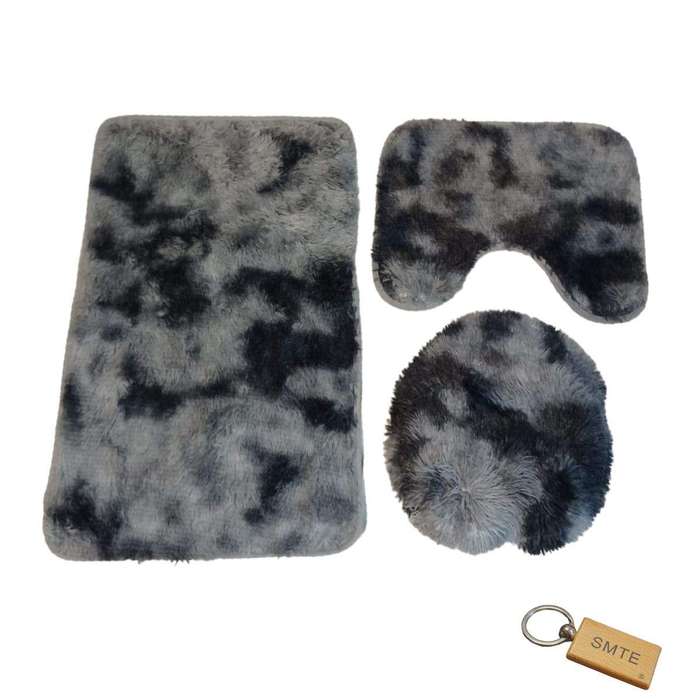 Smte-Sumptuous Comfort: Plush and Fluffy Toilet Seat Cover+Smte Keyring - Grey Mix with keychain