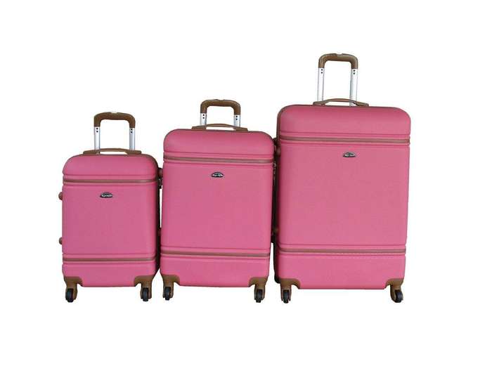 SMTE 3-Piece Travel Luggage Suitcase Bag Set - Stylish - Hot Pink with keychain