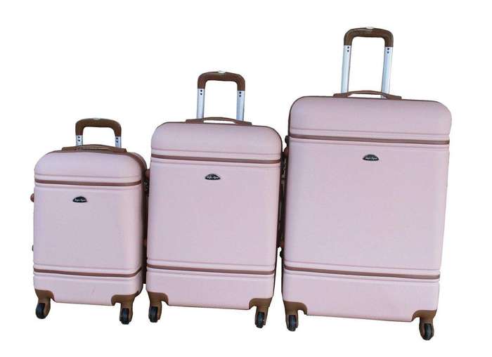 SMTE 3-Piece Travel Luggage Suitcase Bag Set - Stylish - Light Pink with keychain
