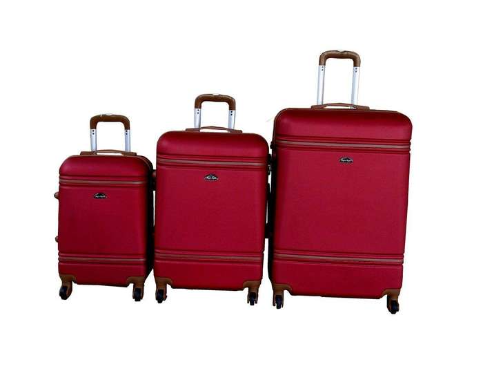 SMTE ABS Hard-Shell Luggage Set with Spinner Wheels and Lock System - Maroon - 3-Piece with keychain